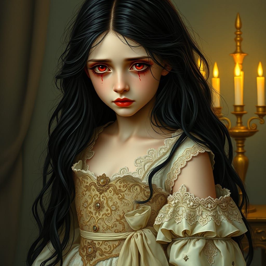 Elegant Lady Weeps in Art Nouveau Style