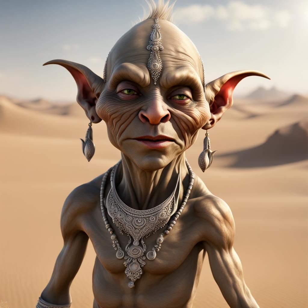 Biomechanical Goblin Genie in Desert Maharani Setting