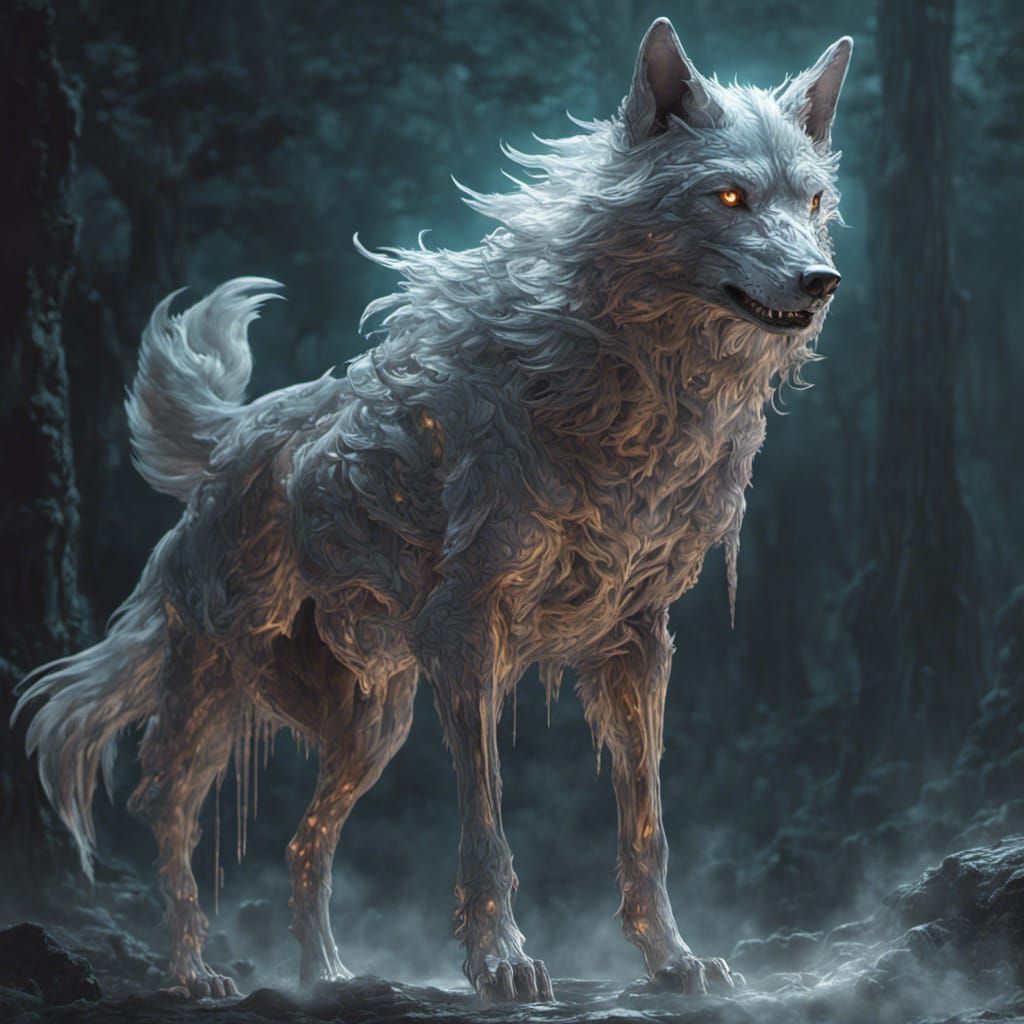 Ethereal Ghost Wolf in Dark Fantasy Style