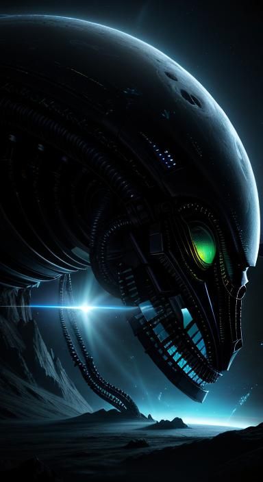 Alien God in Hyperrealistic Cosmic Photoillustration