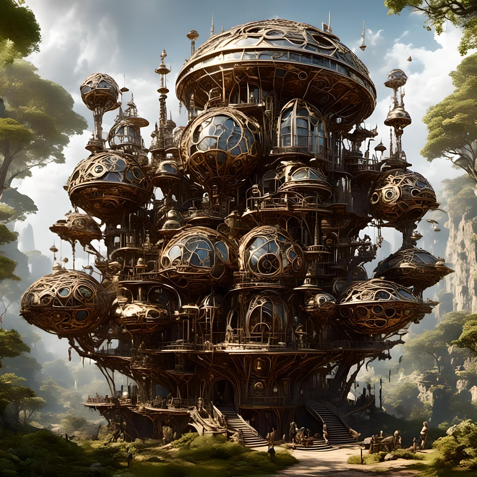 Celestial Gods Guard Futuristic Metal Structure