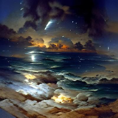 Ocean Night Sky in Oil Painting Style