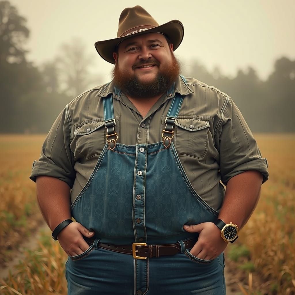 Chubby Buff Farmer Standing Casually with Hands in Pockets