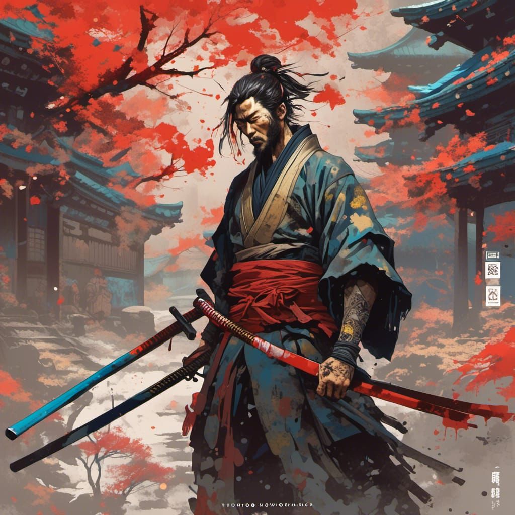 Samurai in Dystopian Wasteland: Hyperdetailed Concept Art