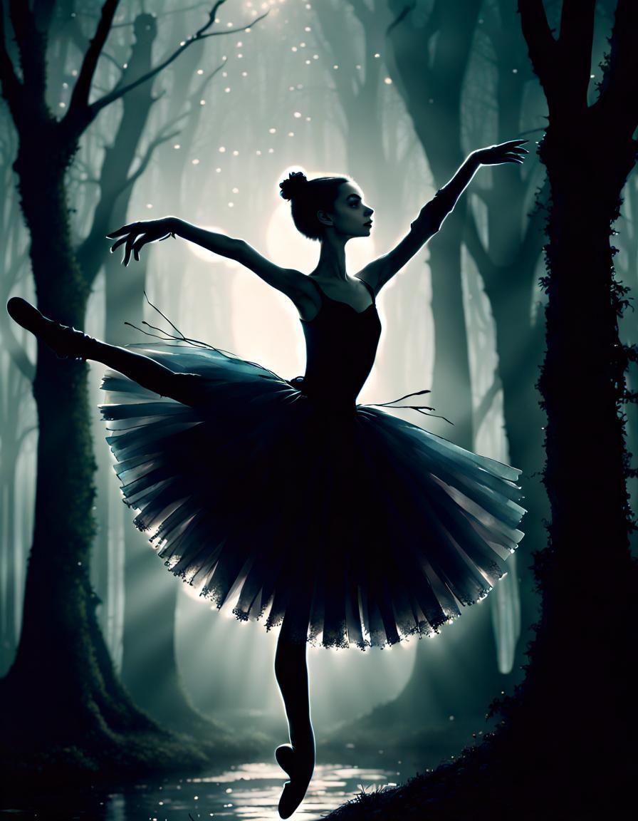 Ballerina in Enchanted Dark Academia Fairycore Forest