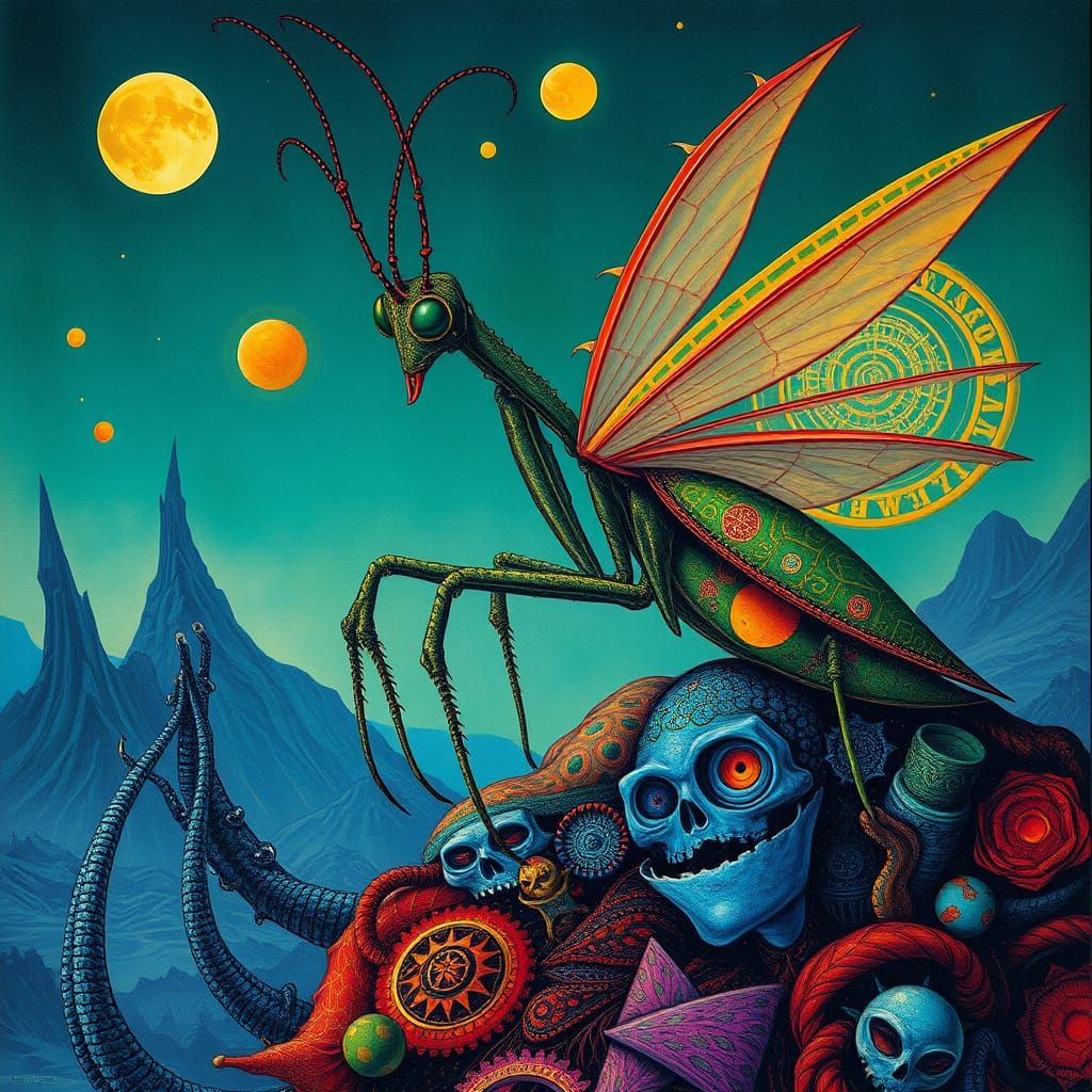 Eldritch Mantis in Deep, Psychedelic Color