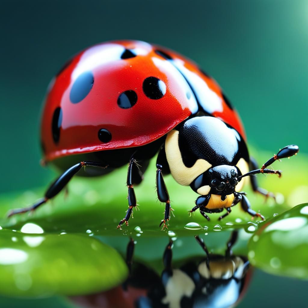 Ladybug Magnified by Water Droplet: Hyperrealistic 3D Render