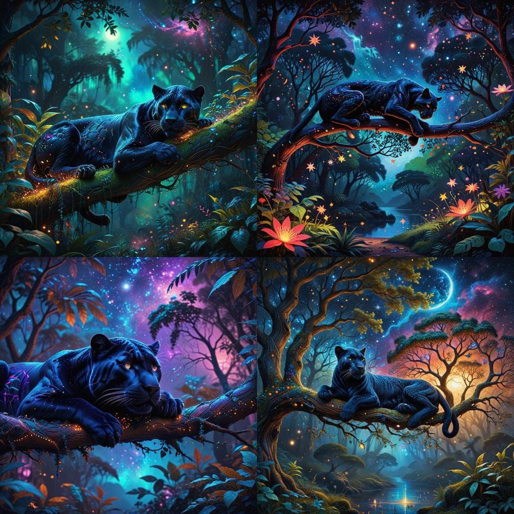 Panther in Cosmic Jungle Dreamscape