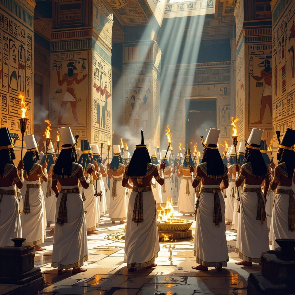 Ancient Egyptian Priests Perform Ritual in Grand Temple
