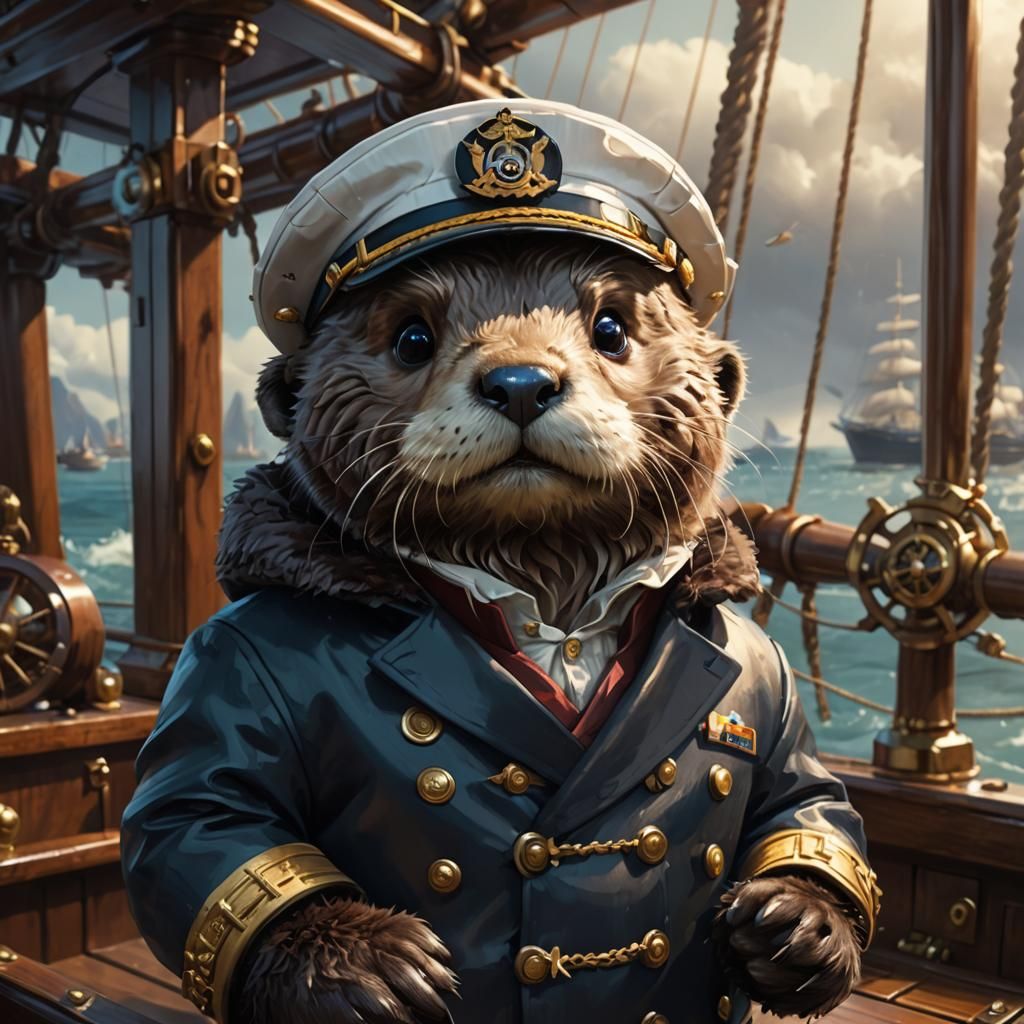 Adorable Otter Captain of a Ship in 3D