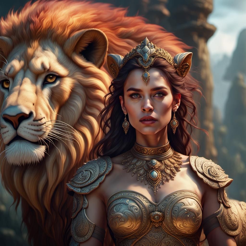 Lion-Headed Woman: Detailed Fantasy Concept Art
