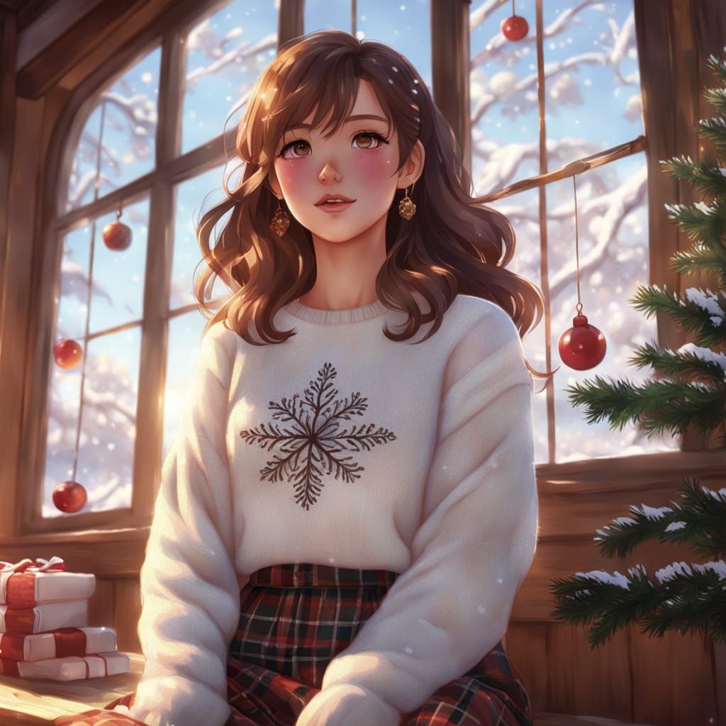 Anime Girl Wishes Christmas Morning Magic