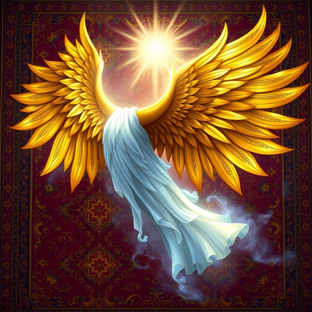 Persian Carpet with Golden Wings in Heavenly Light