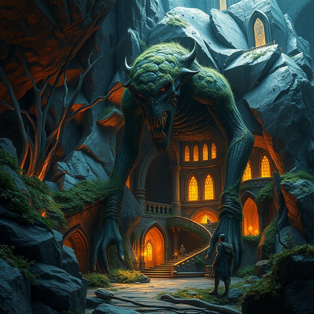 Moss Golem Guarding Hidden Mountain Library