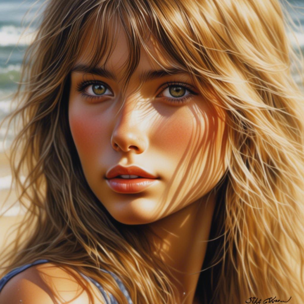 Hyperrealistic Watercolor of Beautiful Woman with Sandy Hair