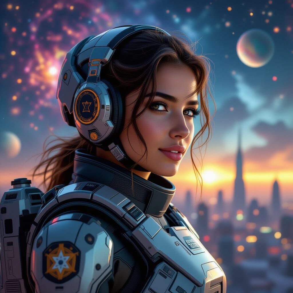 Futuristic Soldier Portrait in Sci-Fi Cosmos, Hyperrealism