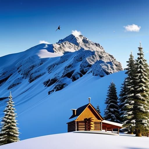 Cabin in Snowy Mountains: Digital Matte Painting