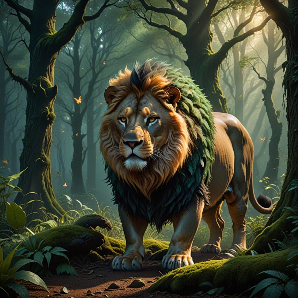 Lion-Pig Hybrid in Mystical German Forest