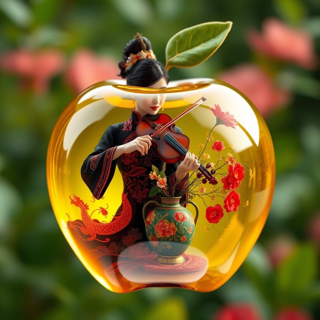 Vibrant Glass Apple: Macro Photography of Miniature Scene