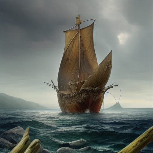 Fantastical Boat 'Lookfar' in Detailed Matte Painting