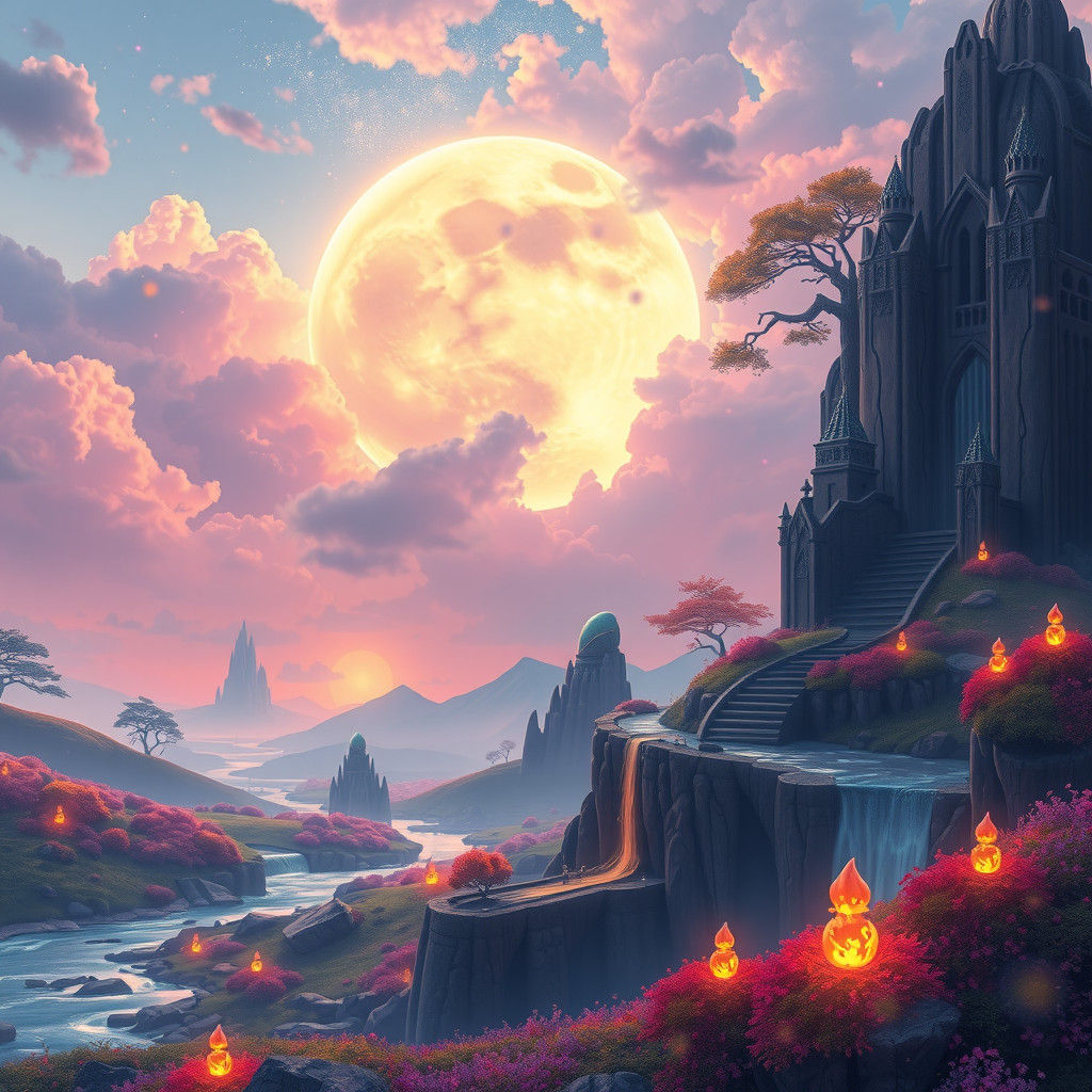 Ethereal Dreamworld Under a Rainbow Moon