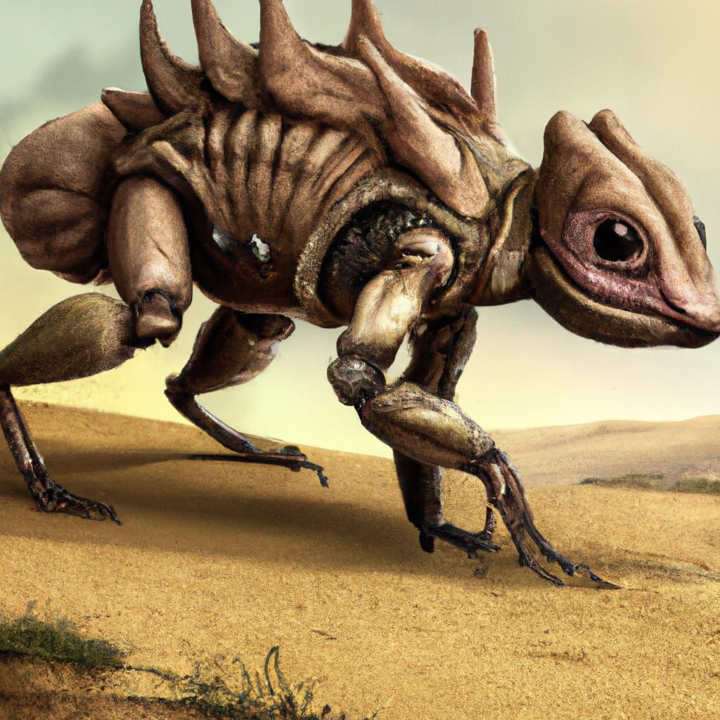 Mutant Reptile Insect Chimera in Wasteland: Digital Art