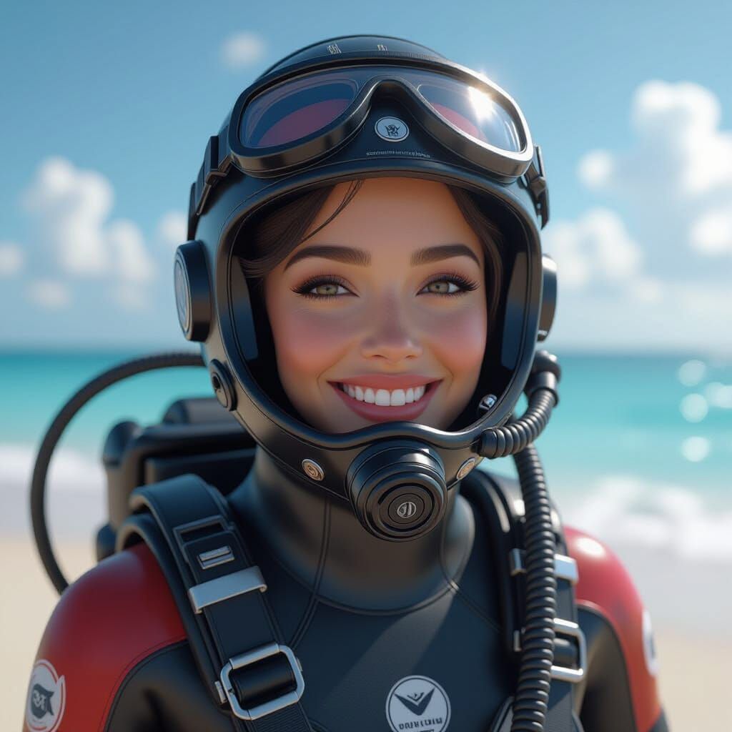 Smiling Diver Portrait in Art Nouveau Style