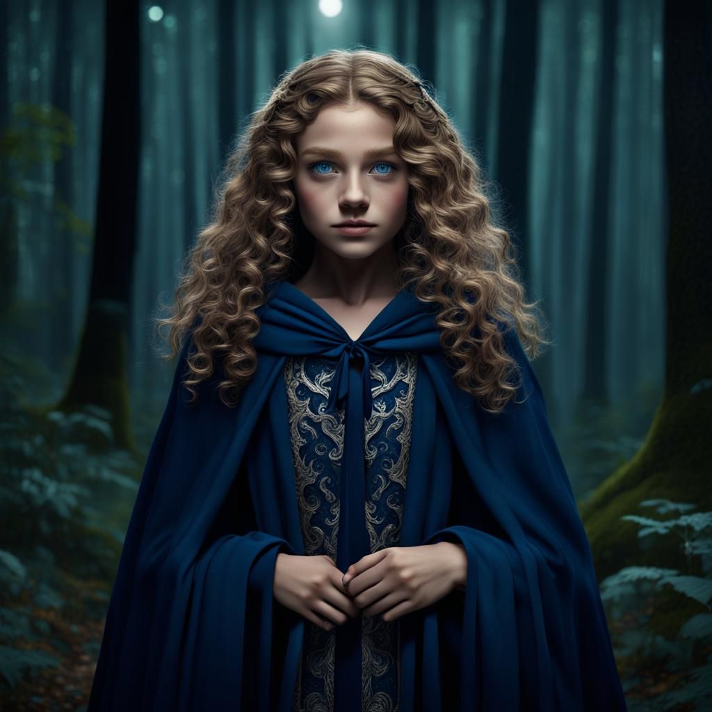 Girl in Forest at Night: Fantasy Concept Art