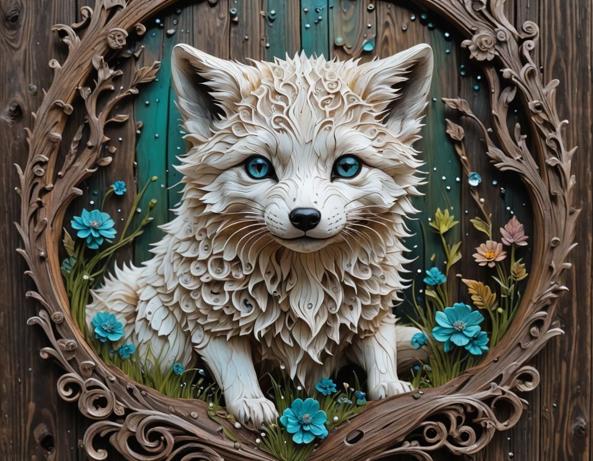 Filigree Arctic Fox Portrait in Dystopian Style