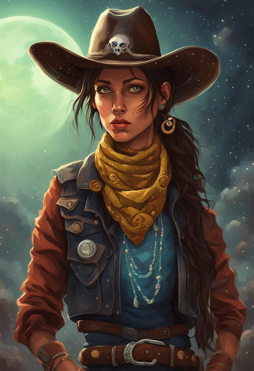 Space Alien Cowgirl in Western Style