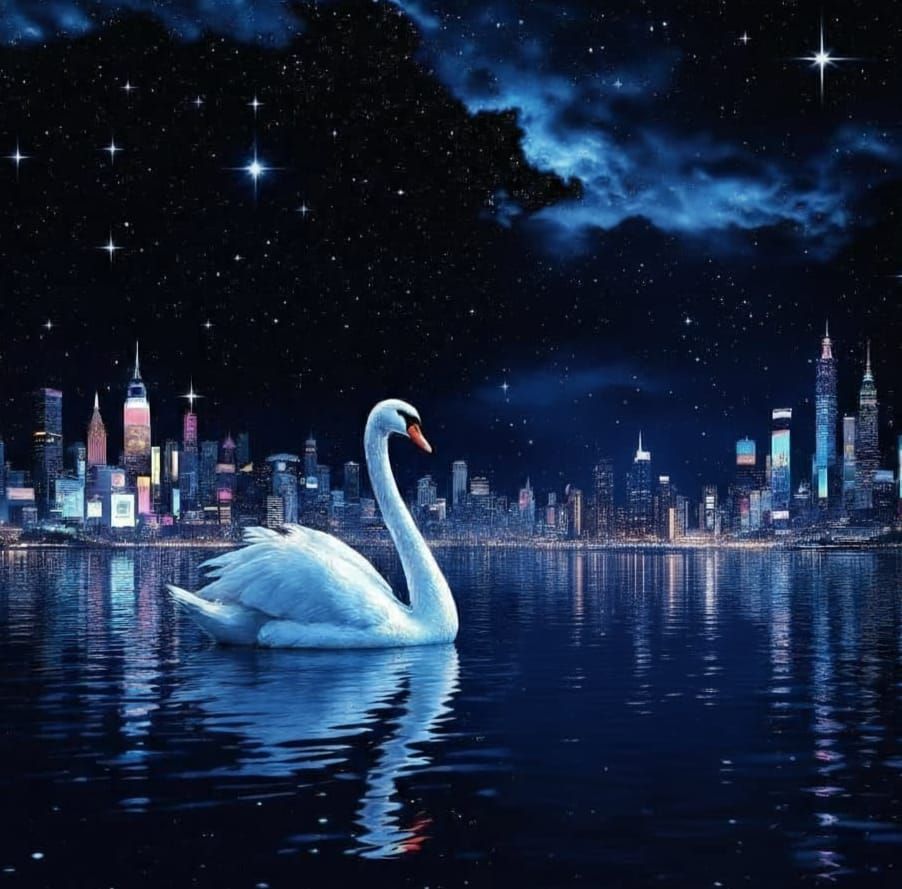 Cosmic Swan Gliding Across Interdimensional Lake