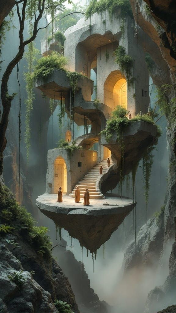 Surreal Control Center in the Mind, with Figures Operating a...