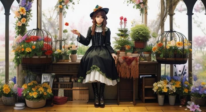 Enchanting Flower Witch in a Mystical Garden