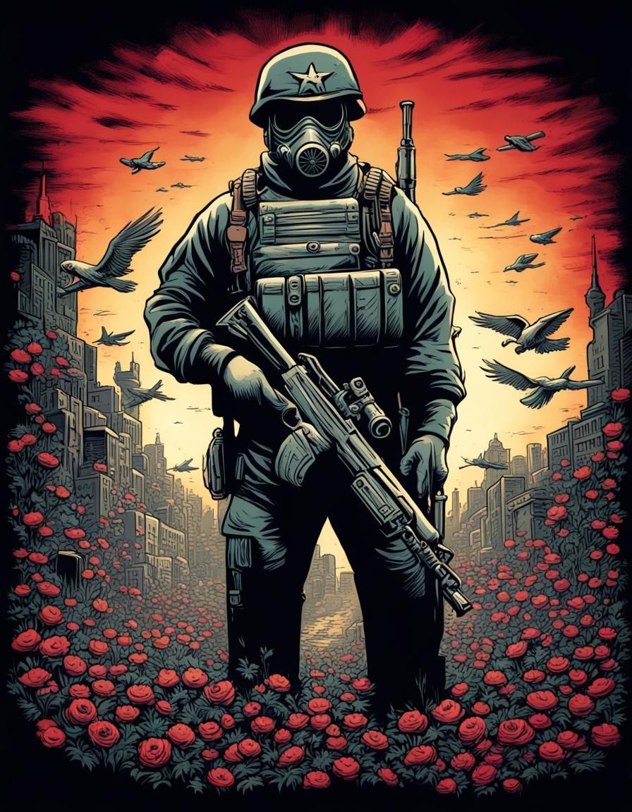 Anti-War T-Shirt Design in Comic Book Style