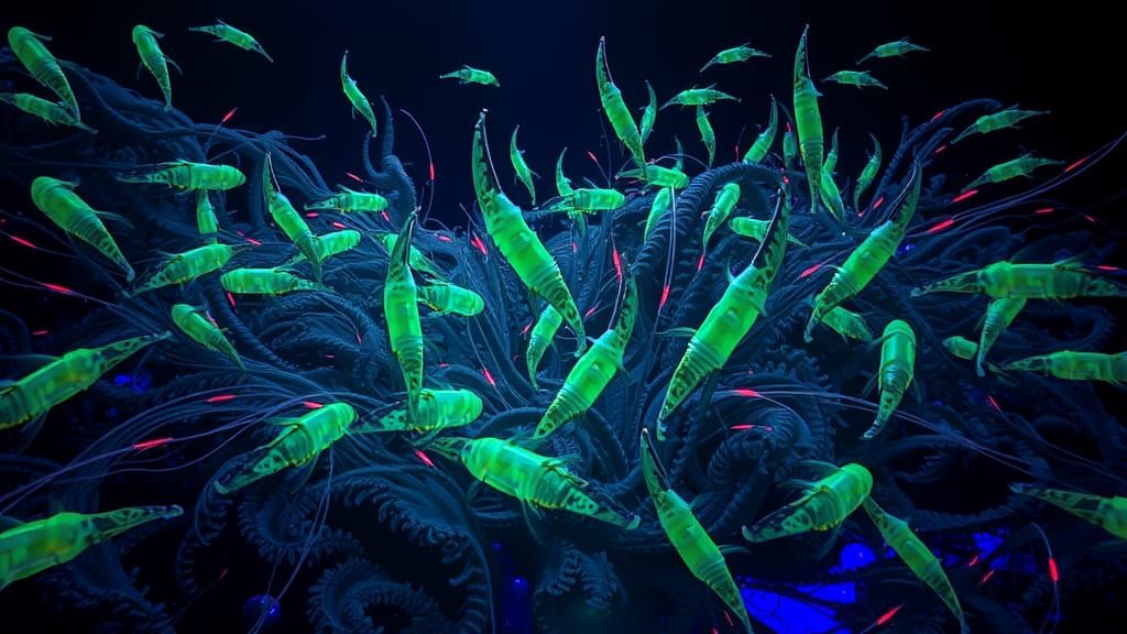 Fluorescent Sea Creatures in Bioluminescent Fantasy