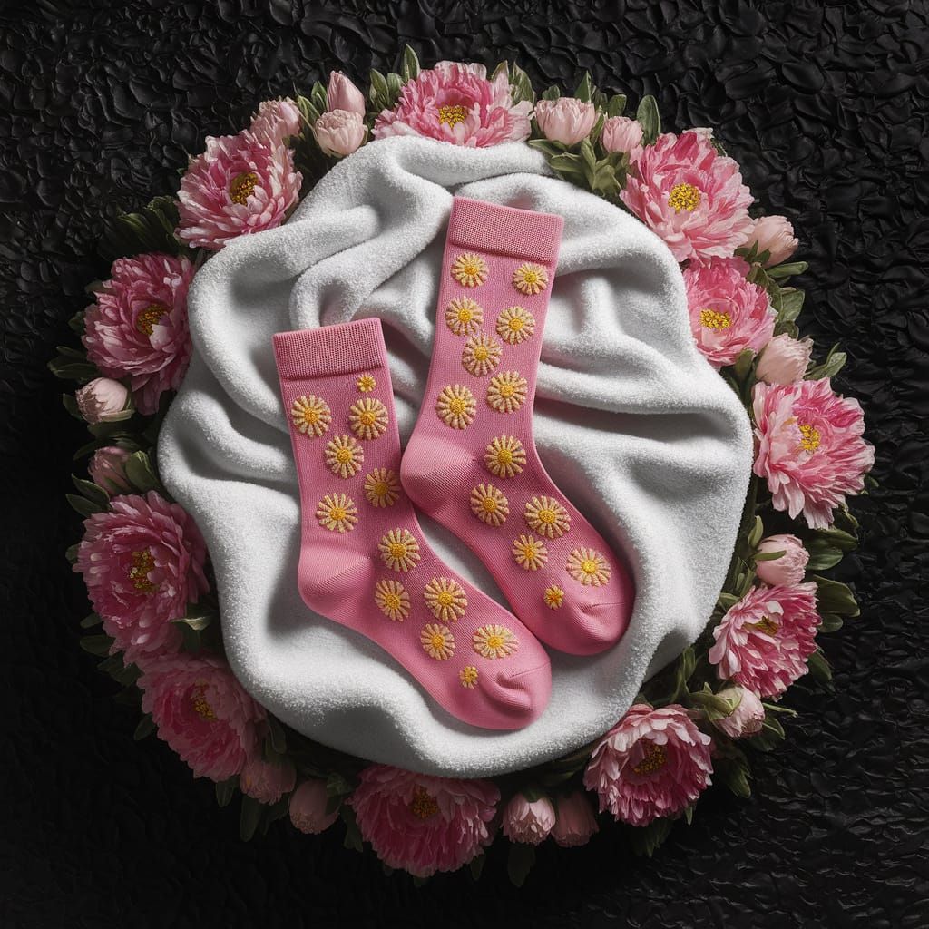 Pink Socks with Yellow Flowers in Fantasy Art