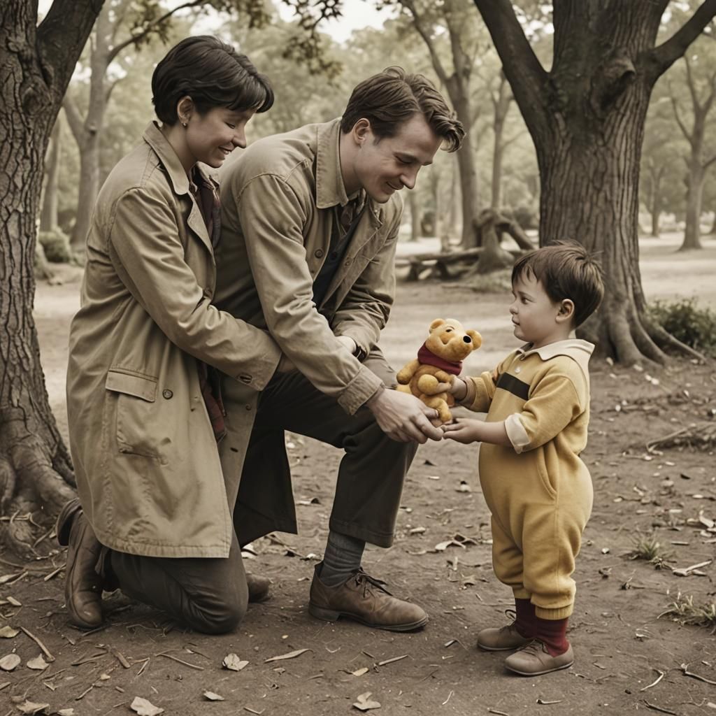 Christopher Robin Passes Pooh to His Son