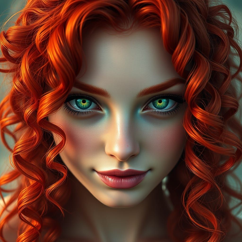 Hyperrealistic Portrait of a Red Haired Beauty in Vibrant Co...