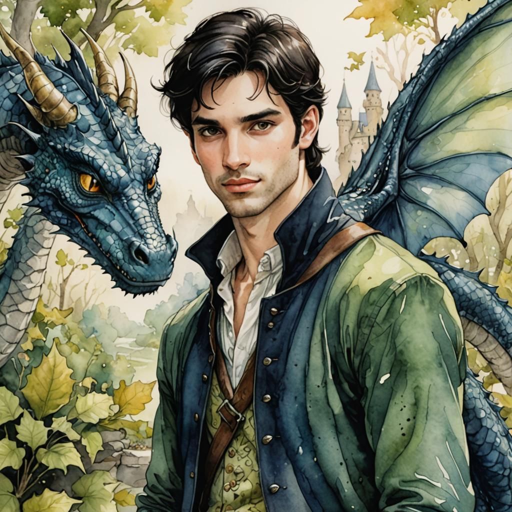 Prince Bargaining with Dragon in Watercolor Illustration