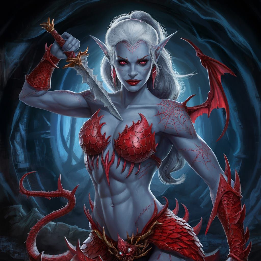 Drow Elf Warrior in Comic Book Illustration Style