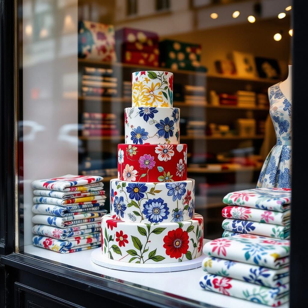 Fabric Cake Display in Shop Window
