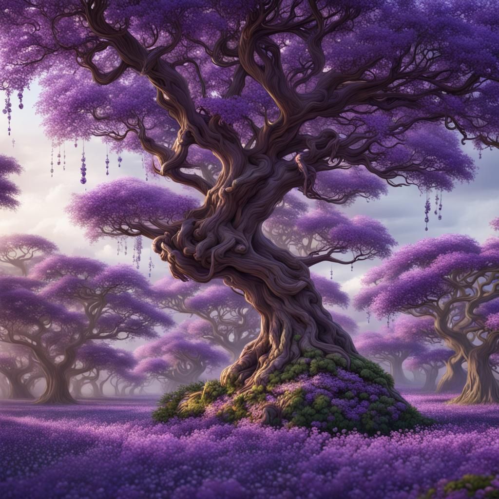 Purple Jacaranda with Pearls: Detailed Matte Painting