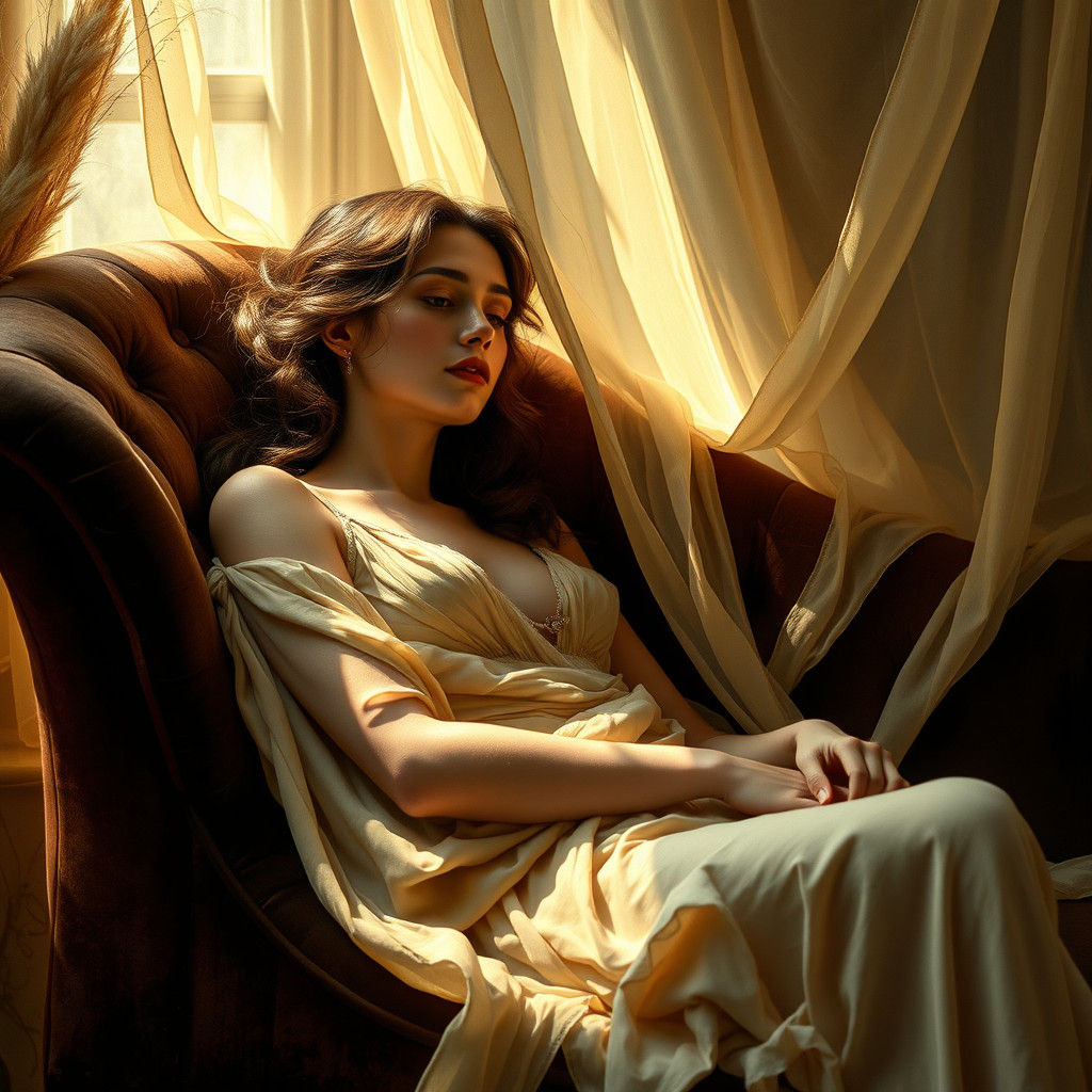 Ethereal Woman in Dreamy Pre-Raphaelite Style