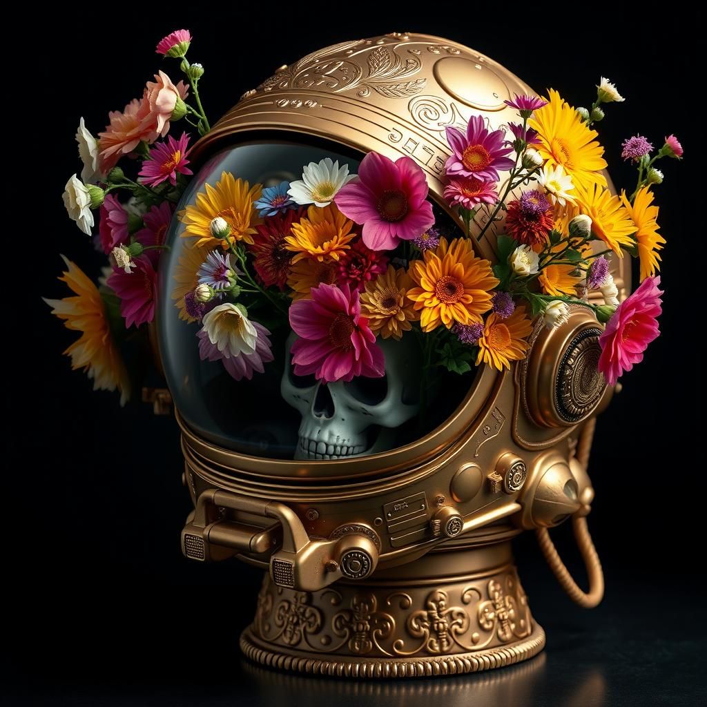 Ornate Golden Astronaut Helmet Vase