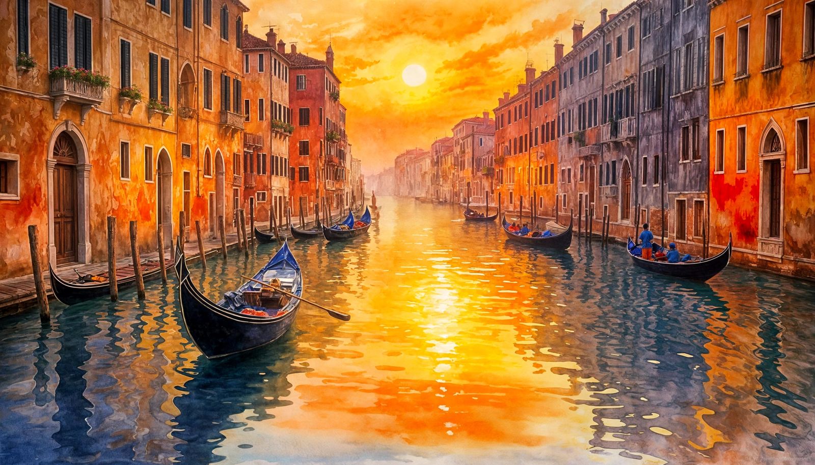 Venetian Impressionist Watercolor at Dusk
