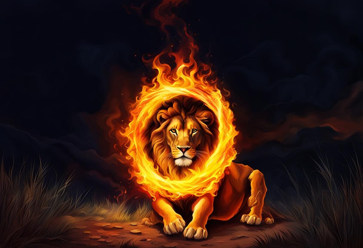 Lion of Judah Emerging from Flames