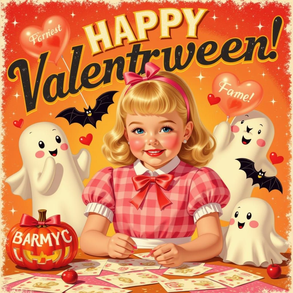 1950s Girl Creates "Valentween" Cards in Vintage Style