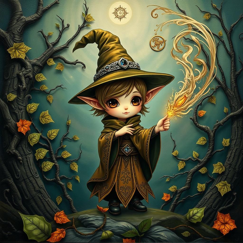Chibi Fairy Witch Conjures Impasto Forest Storm