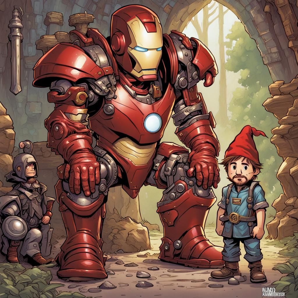 Gnome Artificer with Iron Man Armor, Comic Book Art