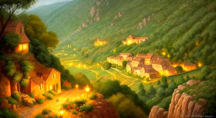 Village Lamp Beams Across Valley